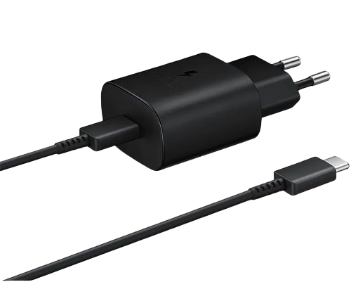מטען קיר 25W Samsung הכולל כבל USB Type C ל USB Type C בצבע שחור